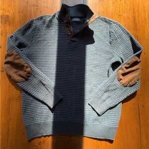 Chaps Blue V-Neck Sweater with Brown Elbow Patches
